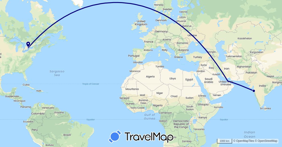 TravelMap itinerary: driving in United Arab Emirates, Canada, India (Asia, North America)